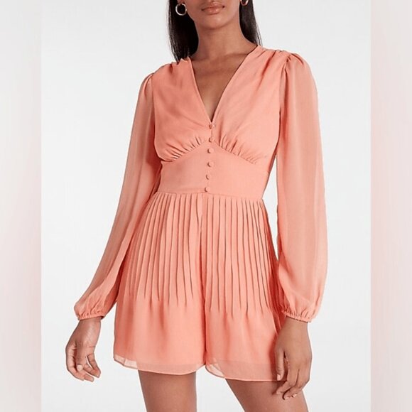 EXPRESS V-Neck Pleated Romper - Picture 1 of 8